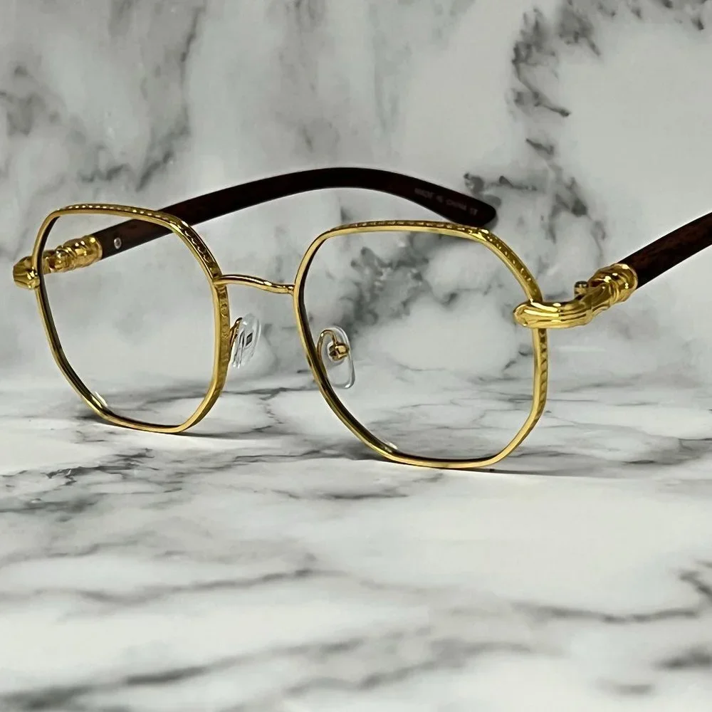 Eye Glasses Round Clear Lens Hip Hop Style Flat‎ Lens Gold Metal Buffs Classic